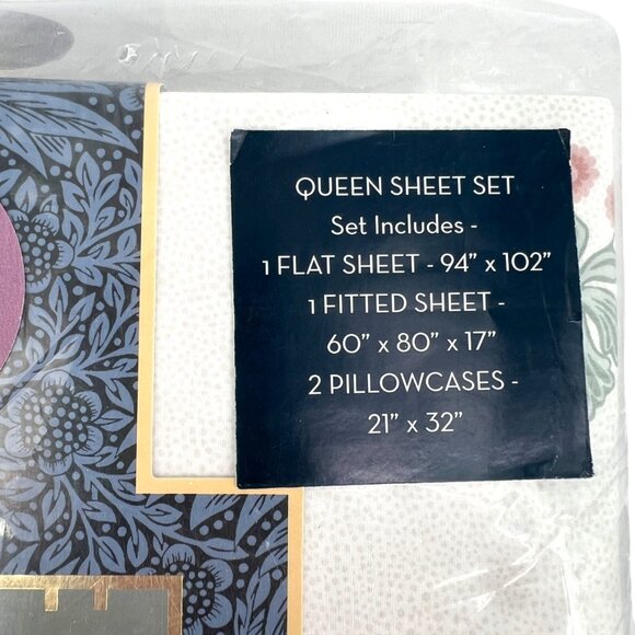 William Morris Queen Sheet Set Woodland White Pink Floral Print Cotton NWT - Picture 4 of 8
